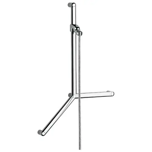 Wandstange mit zwei Haltegriffen in chrom, geeignet für den Einsatz in Sanitärbereichen, von Kludi. Robust und funktional.